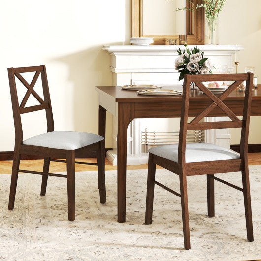 Upholstered Side Dining Chairs Set of 2 with Rubber Wood Frame-Brown
