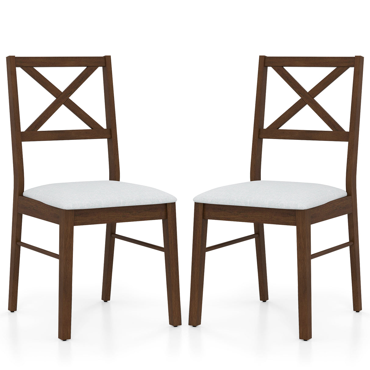 Upholstered Side Dining Chairs Set of 2 with Rubber Wood Frame-Brown