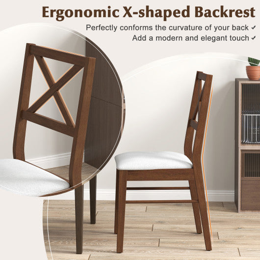 Upholstered Side Dining Chairs Set of 2 with Rubber Wood Frame-Brown