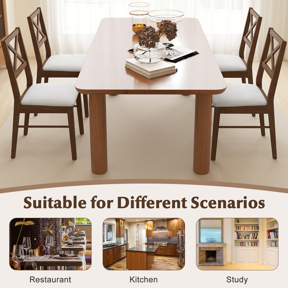 Upholstered Side Dining Chairs Set of 2 with Rubber Wood Frame-Brown