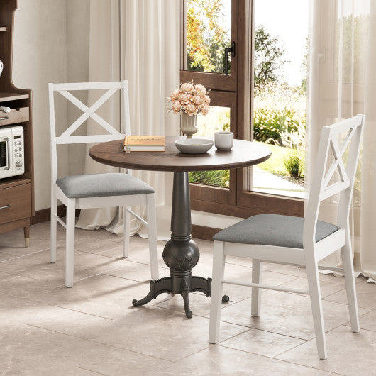 Upholstered Side Dining Chairs Set of 2 with Rubber Wood Frame-White