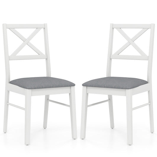 Upholstered Side Dining Chairs Set of 2 with Rubber Wood Frame-White