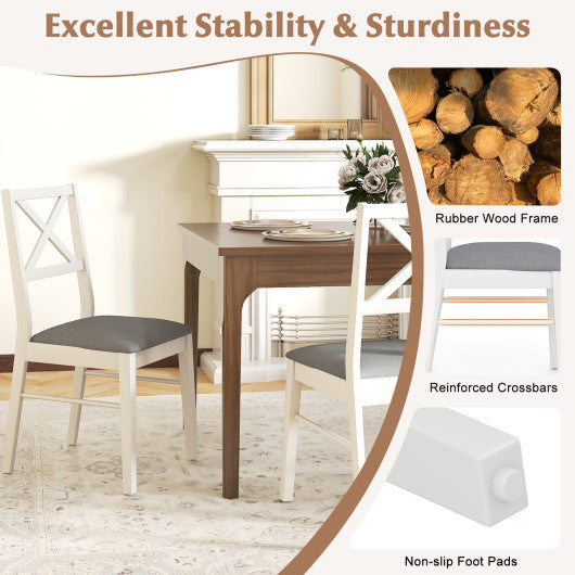 Upholstered Side Dining Chairs Set of 2 with Rubber Wood Frame-White