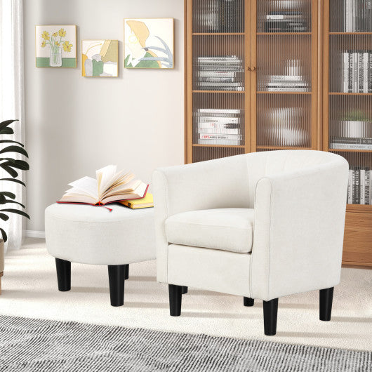 Upholstered Teddy Velvet Club Barrel Chair with Ottoman with Footrest-Beige