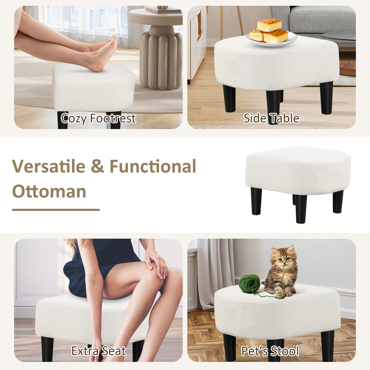 Upholstered Teddy Velvet Club Barrel Chair with Ottoman with Footrest-Beige