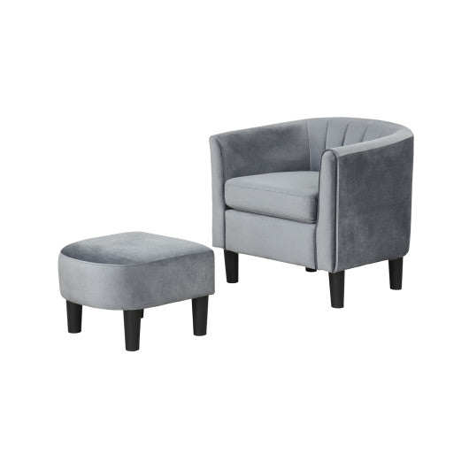 Upholstered Teddy Velvet Club Barrel Chair with Ottoman with Footrest-Gray