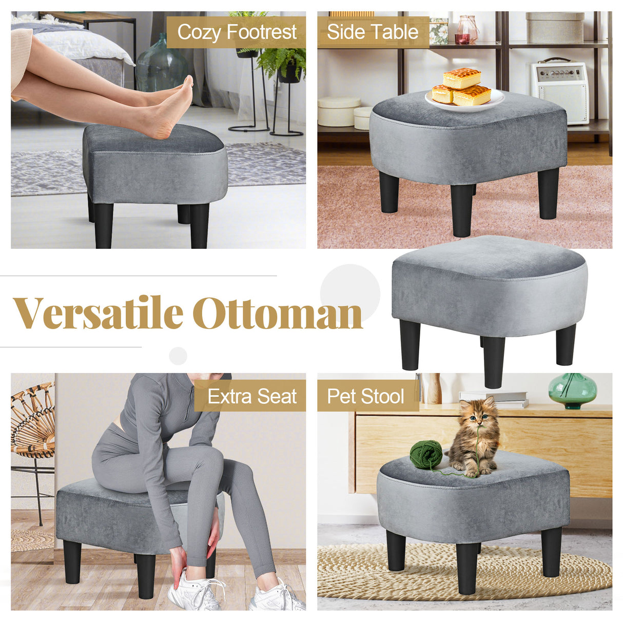 Upholstered Teddy Velvet Club Barrel Chair with Ottoman with Footrest-Gray