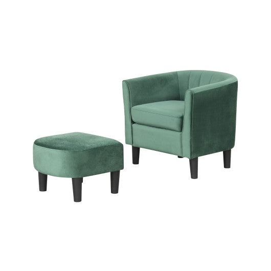 Upholstered Teddy Velvet Club Barrel Chair with Ottoman with Footrest-Green