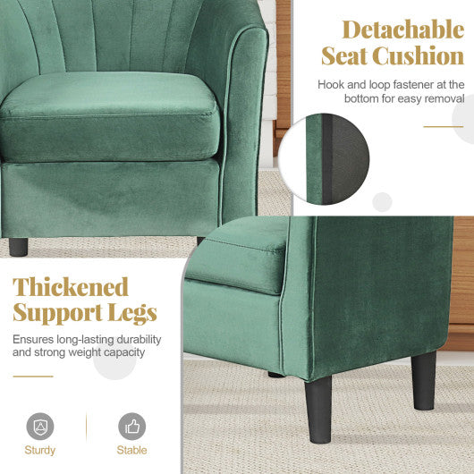 Upholstered Teddy Velvet Club Barrel Chair with Ottoman with Footrest-Green