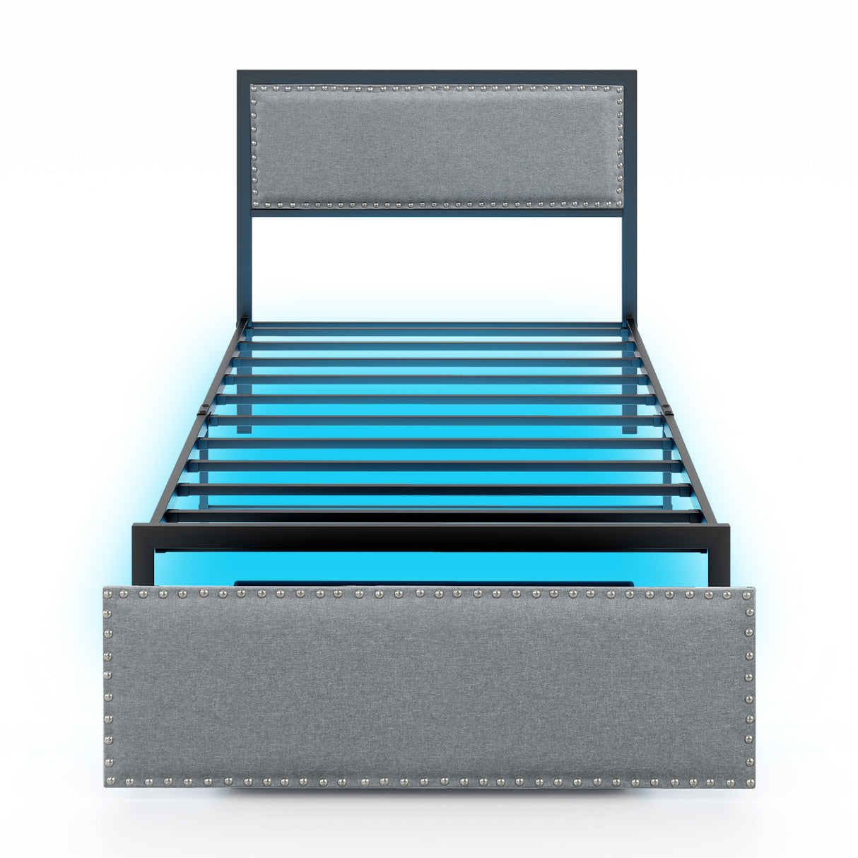 Full/Queen/Twin Size Bed Frame with LED Lights Drawer and Metal Slats-Twin Size