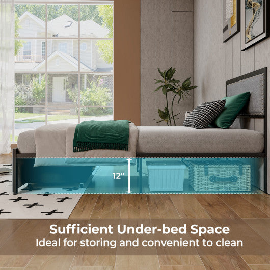 Full/Queen/Twin Size Bed Frame with LED Lights Drawer and Metal Slats-Twin Size