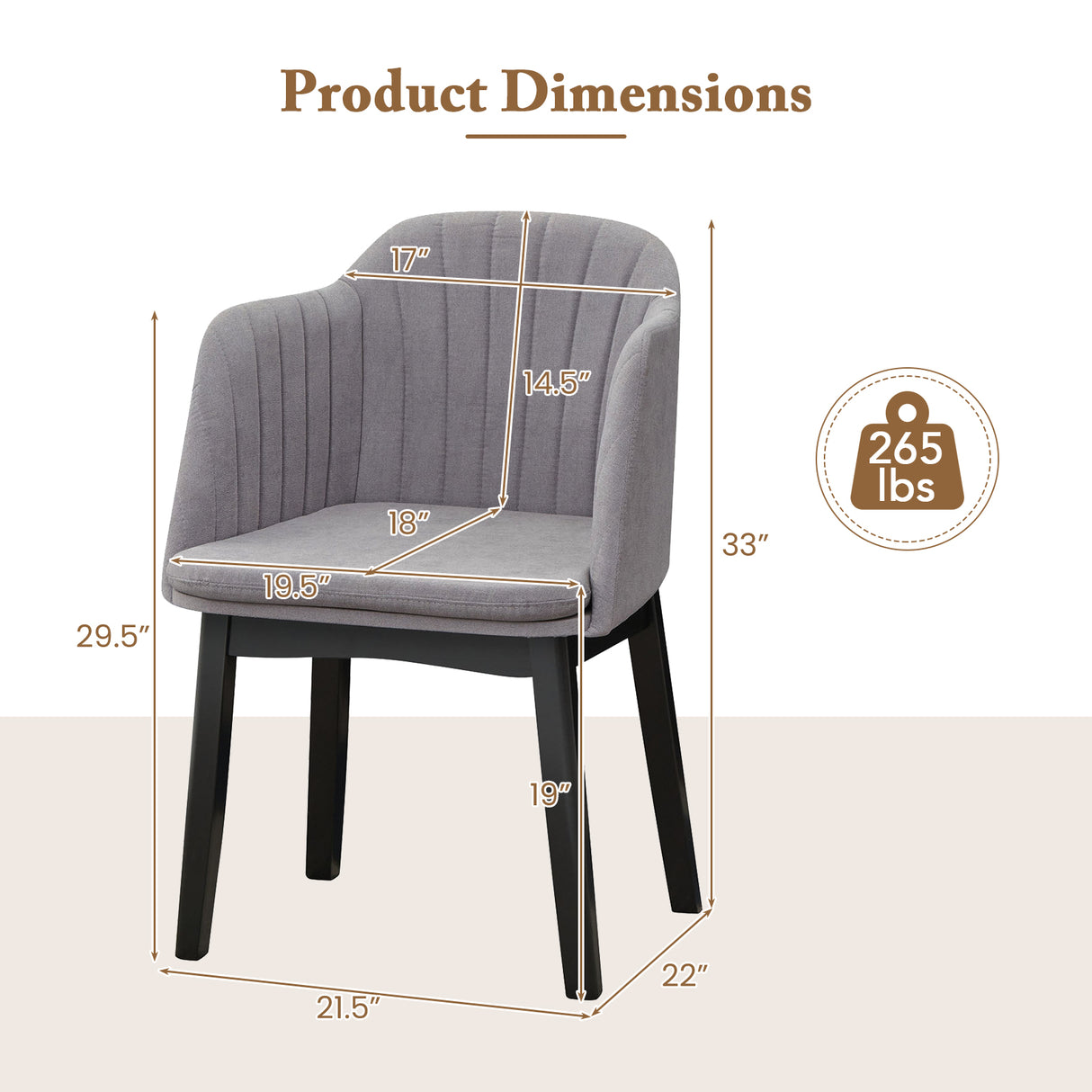 Upholstered Velvet Accent Modern Dining Chairs Set of 2 with Curved Backrests-Grey
