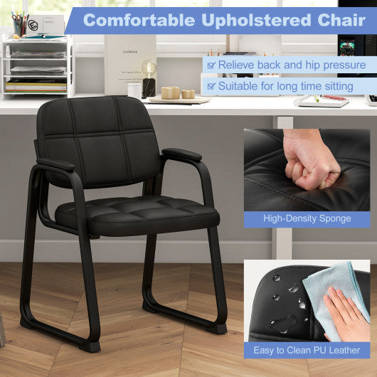 Set of 2 Waiting Room Chair Home Office PU Leather Guest Chairs-Black