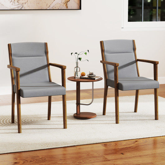 Upholstered Wooden Accent Chairs Set of 2 with High Back and Soft Cushion-Gray