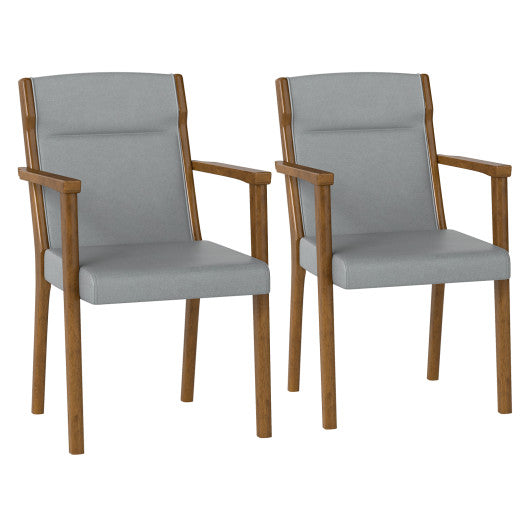 Upholstered Wooden Accent Chairs Set of 2 with High Back and Soft Cushion-Gray