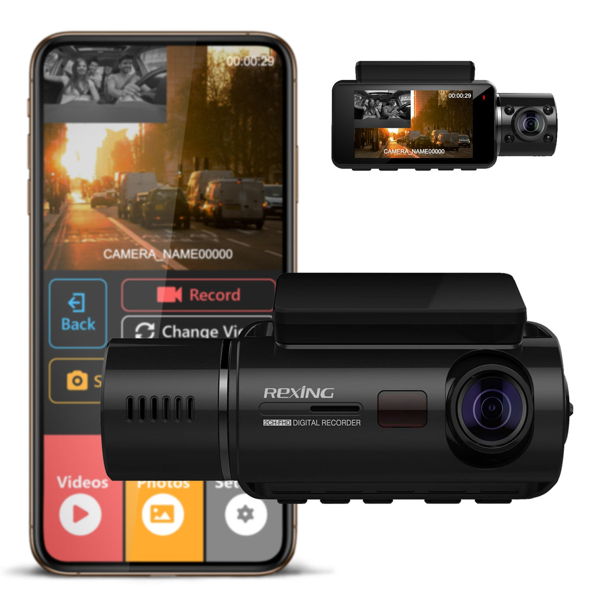 Rexing V3C Dual Camera Front and Inside Cabin Full HD 1080p Dash Cam with WiFi (Open Box)