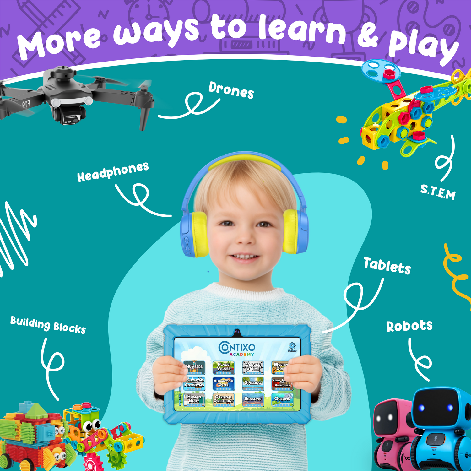 Contixo 7" Kids Tablet, 2024 Model, STEM Learning, Educational Tablet for Ages 3-12, Contixo Academy, Android 11 by Contixo