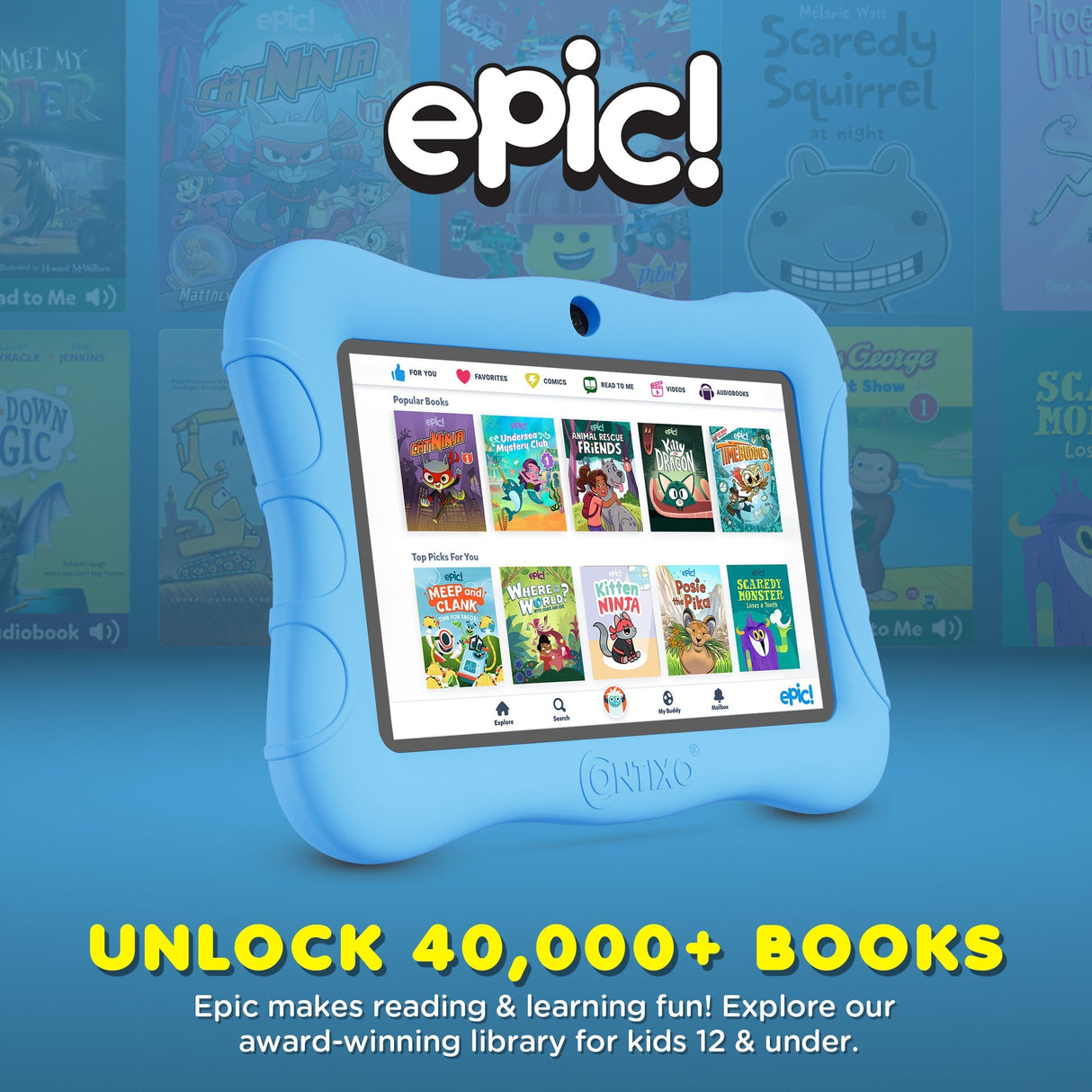 Contixo V9 Kids HD 7" Tablet - 50 Disney EBooks & Kickstand Included