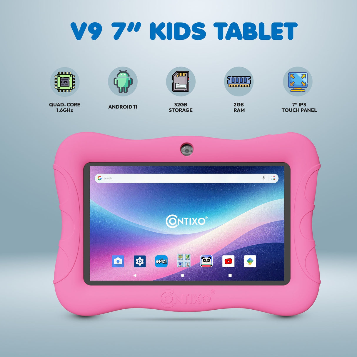 Contixo V9-2 7" Kids Tablet, Headphones, & Tablet Bag Bundle