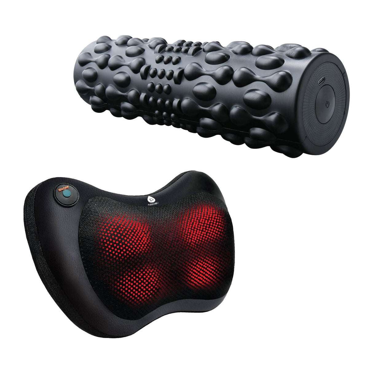 Pursonic Total Body Recovery Bundle – Vibrating Foam Roller + Shiatsu Heating Neck & Back Massager