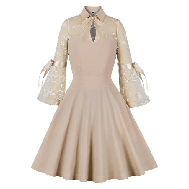 Elegant 1950s Embroidered Mesh Retro Party Dress