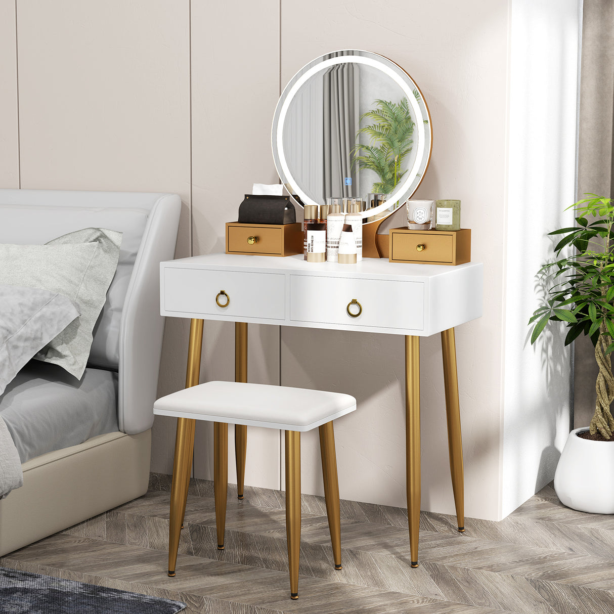 Vanity Table Set with Mirror-Gray