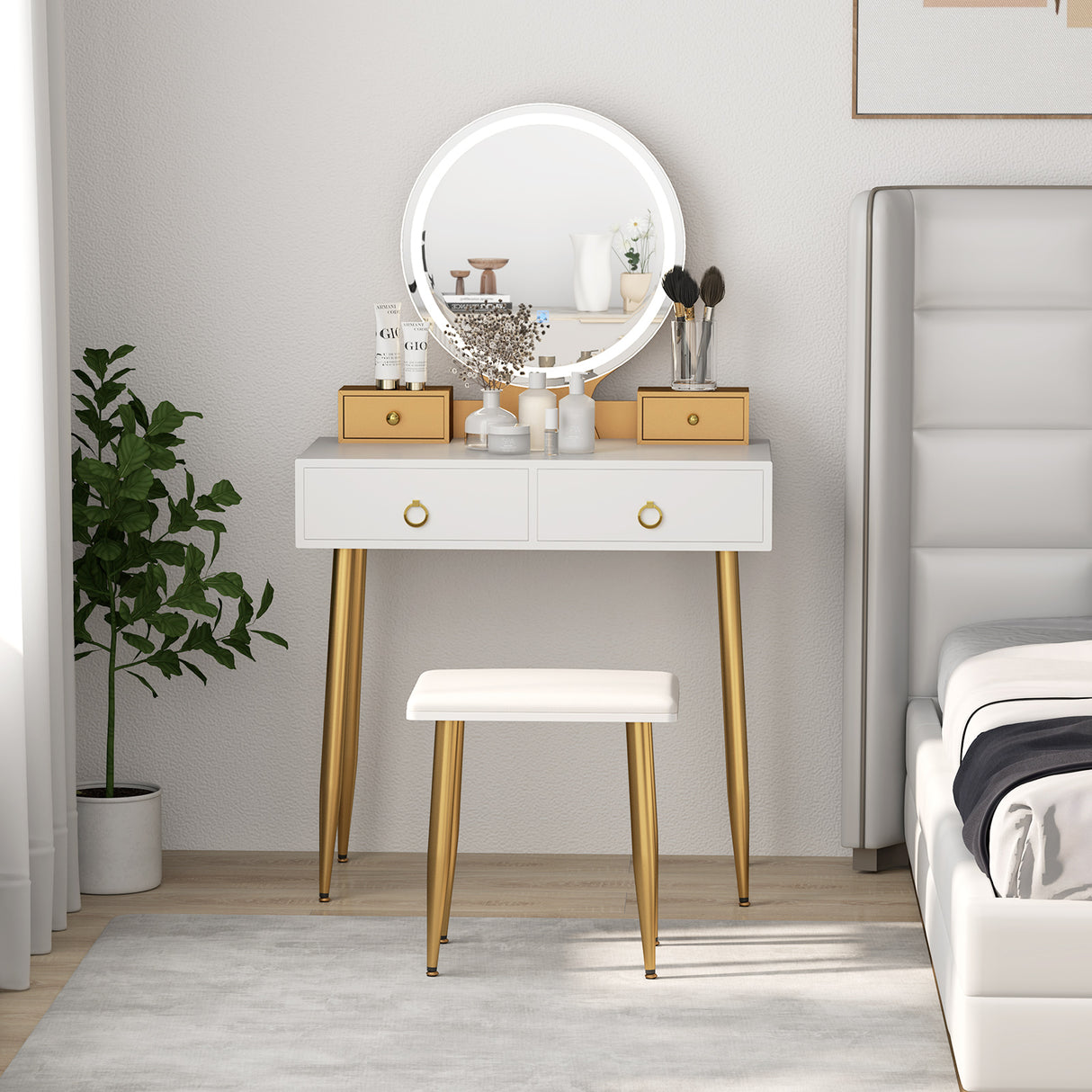 Vanity Table Set with Mirror-Gray