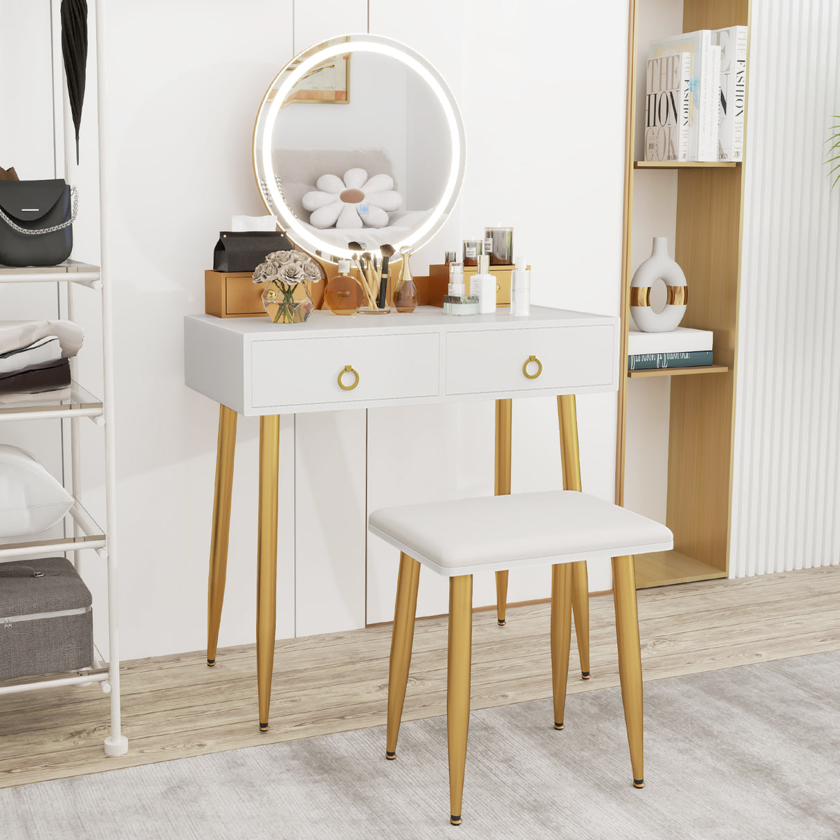 Vanity Table Set with Mirror-Gray