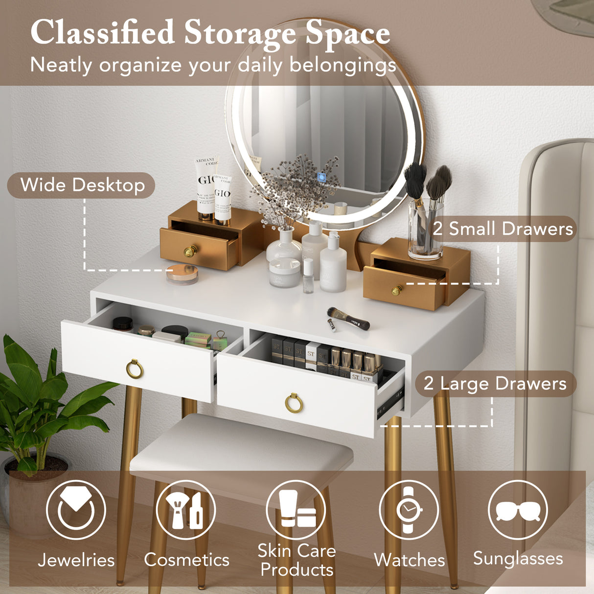 Vanity Table Set with Mirror-Gray