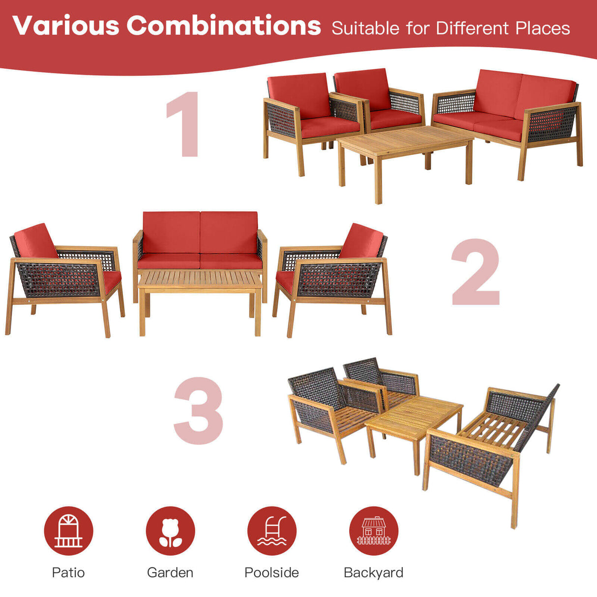 4 Pieces Patio Rattan Furniture Set with Removable Cushions-White