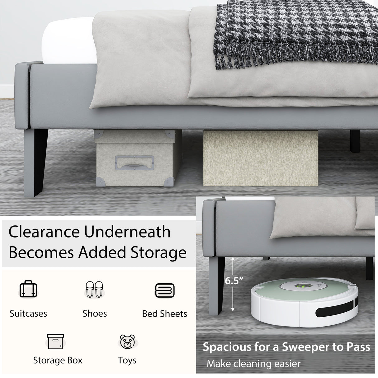 Full/Queen/Twin Velvet Upholstered Bed Frame with High Headboard-Queen Size