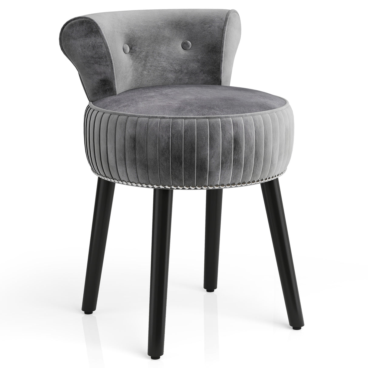 Velvet Vanity Chair with Back Upholstered Vanity Stool with Tufted Low Back and Solid Wood Legs-Gray