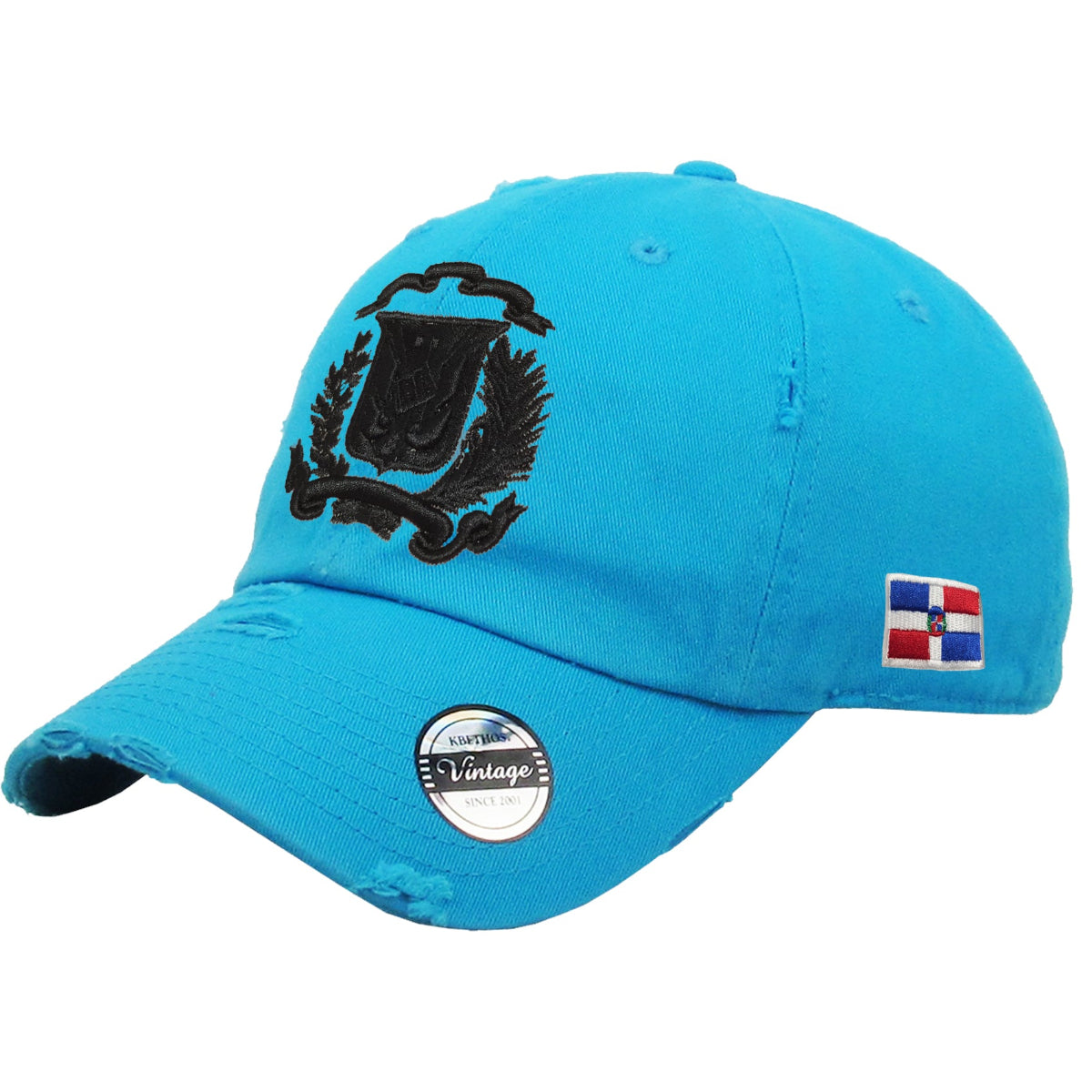Dominican Republic Embroidered Vintage Dad Hat – Distressed Adjustable Cotton Baseball Cap with Dominican Shield Flag
