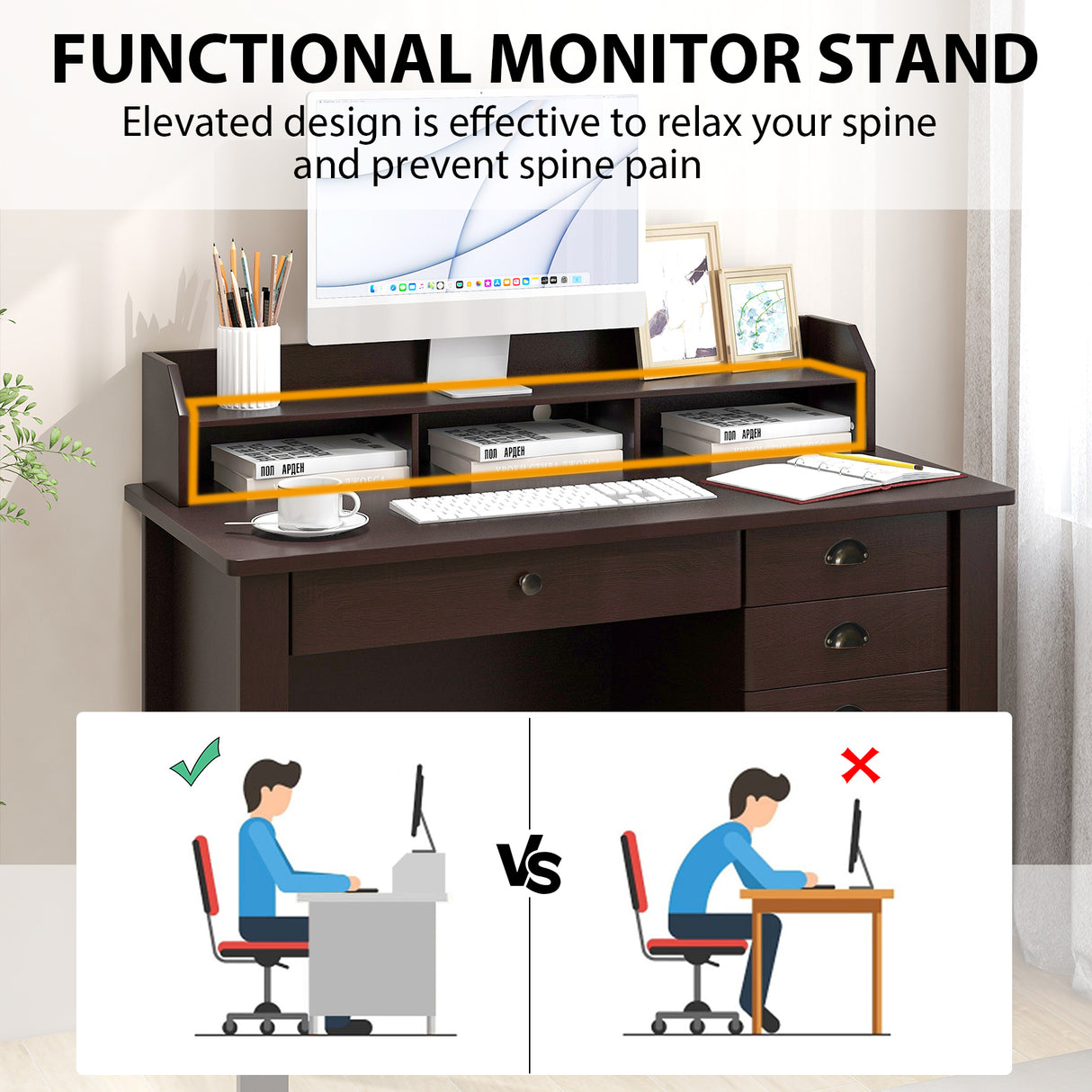 Computer Desk PC Laptop and Writing Table Workstation -Brown