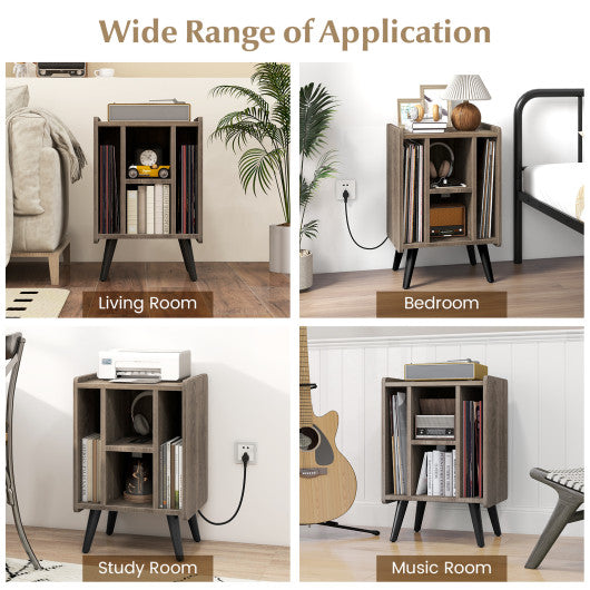 Vinyl Record Storage Turntable Stand with 4 Open Shelves-Gray