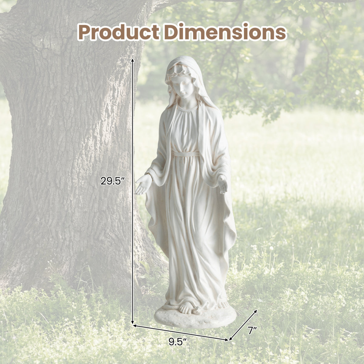 Virgin Mary Statue 29.5 inch Tall Outdoor Religious Sculpture with Aged Finish-White