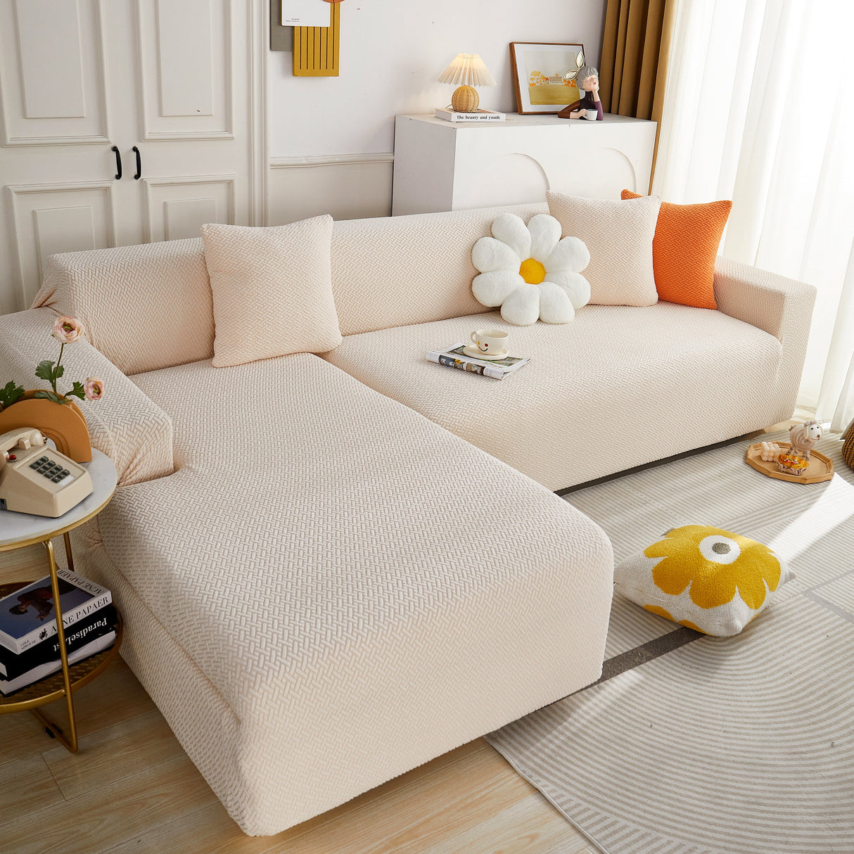 L Shape Couch Covers Stretch Slipcovers Furniture Protector with 1pcs Free Pillowcases