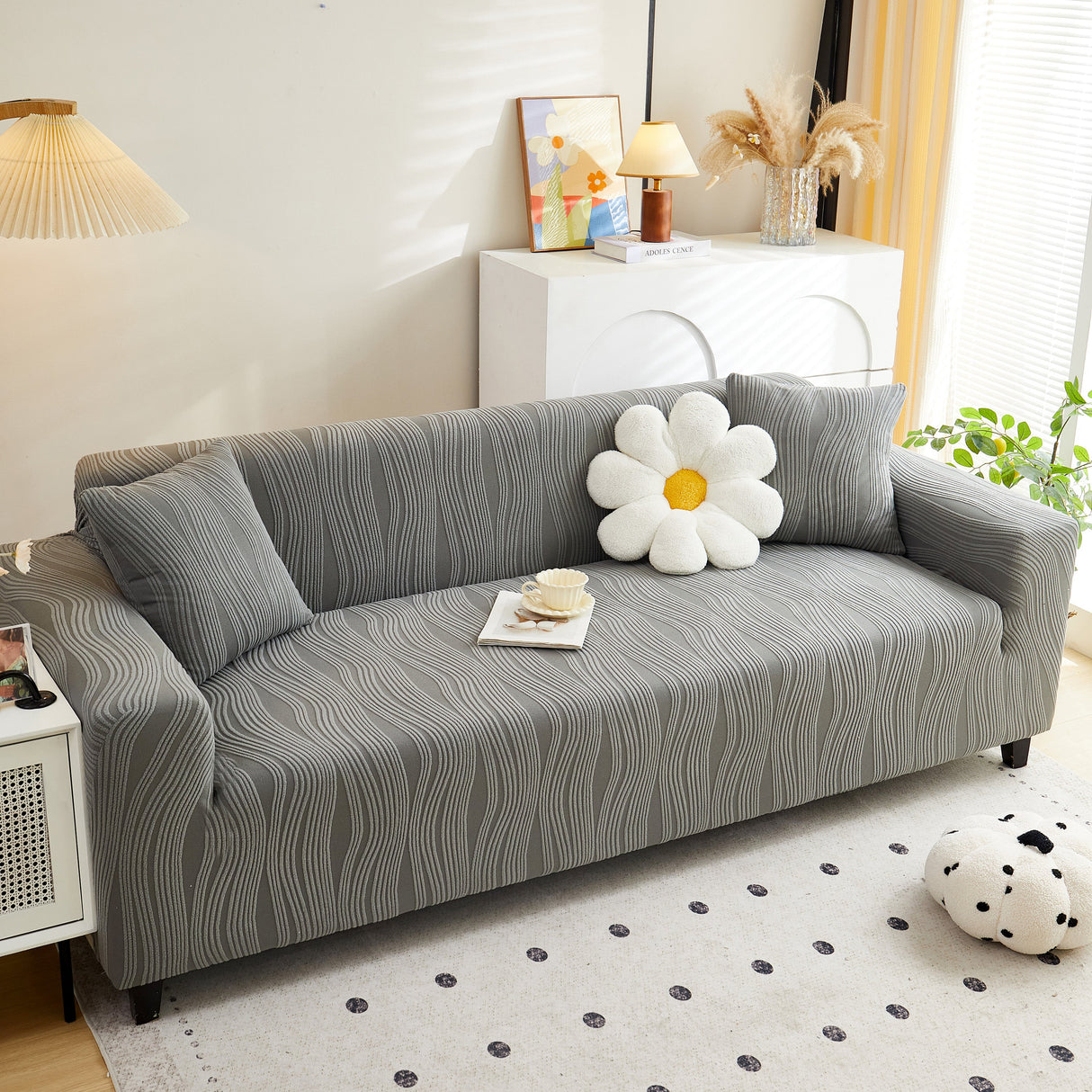 Textured Wave Stretch Sofa Couch Cover, Soft Washable Spandex Furniture Slipcovers