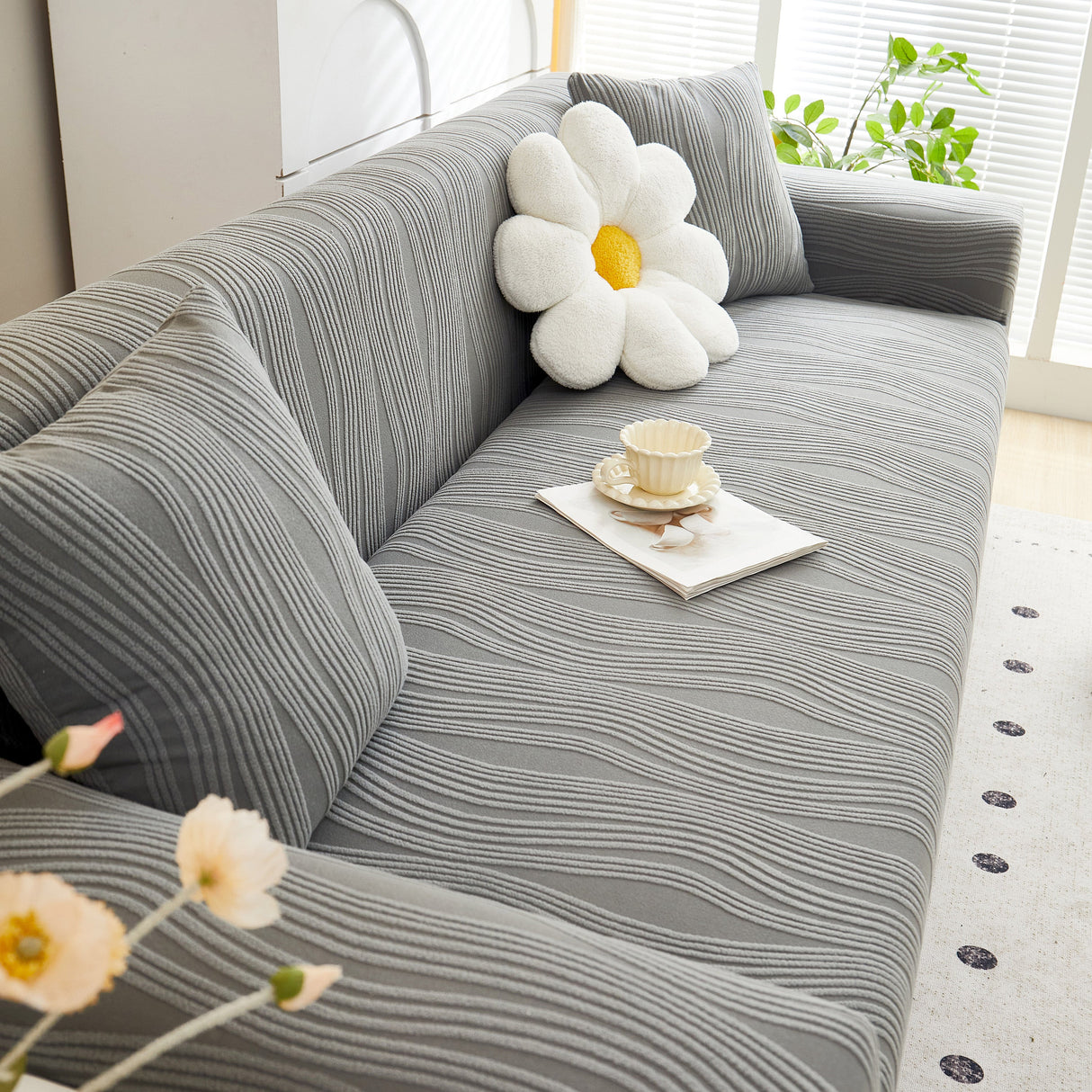 Textured Wave Stretch Sofa Couch Cover, Soft Washable Spandex Furniture Slipcovers