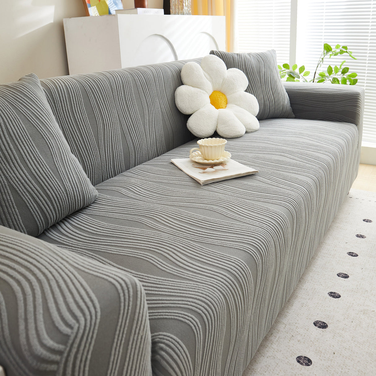 Textured Wave Stretch Sofa Couch Cover, Soft Washable Spandex Furniture Slipcovers