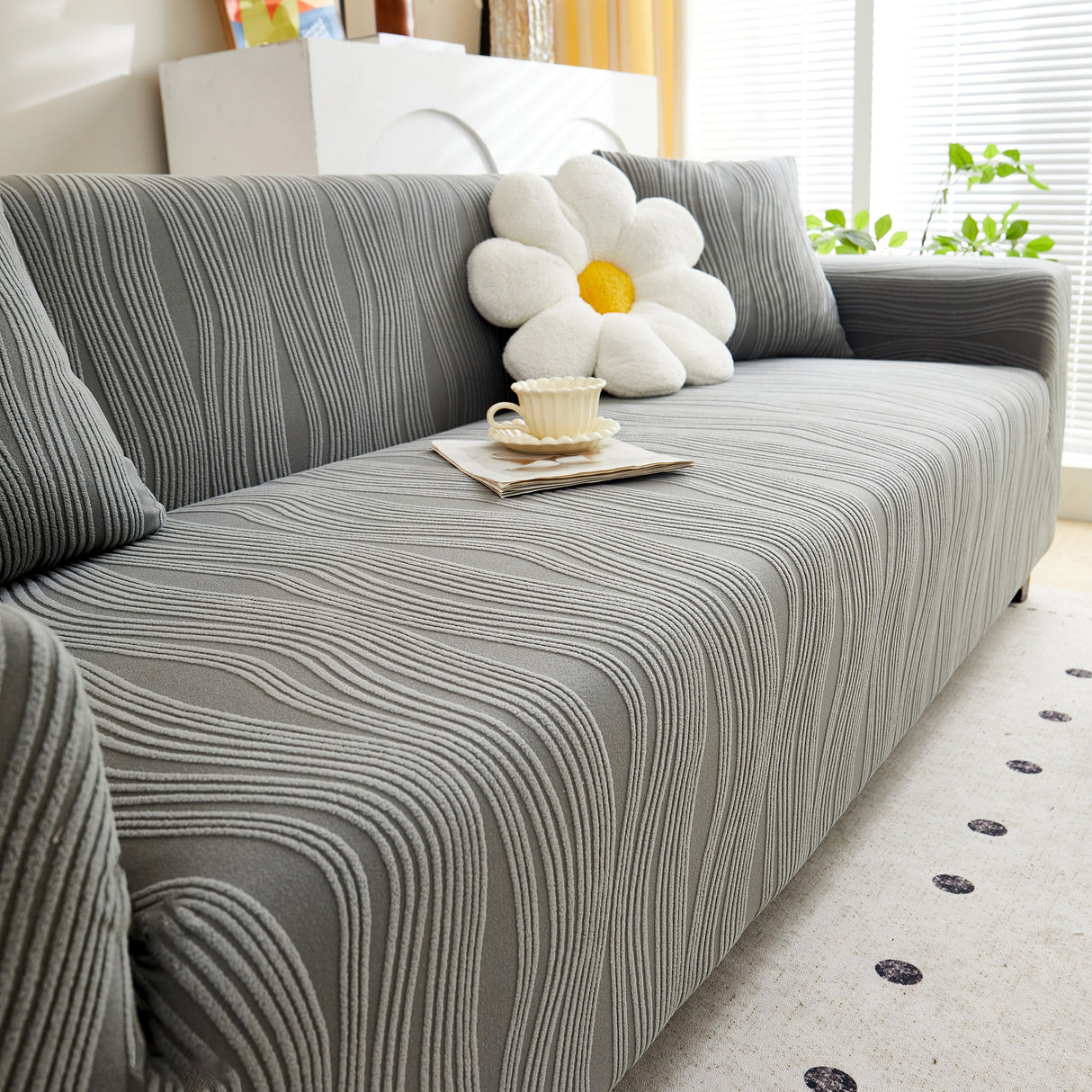 Textured Wave Stretch Sofa Couch Cover, Soft Washable Spandex Furniture Slipcovers