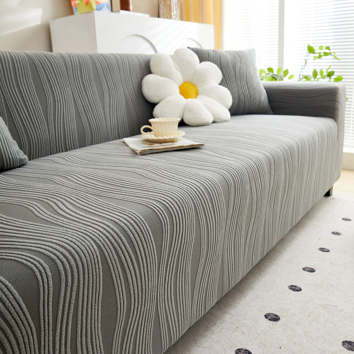 Textured Wave Stretch Sofa Couch Cover, Soft Washable Spandex Furniture Slipcovers