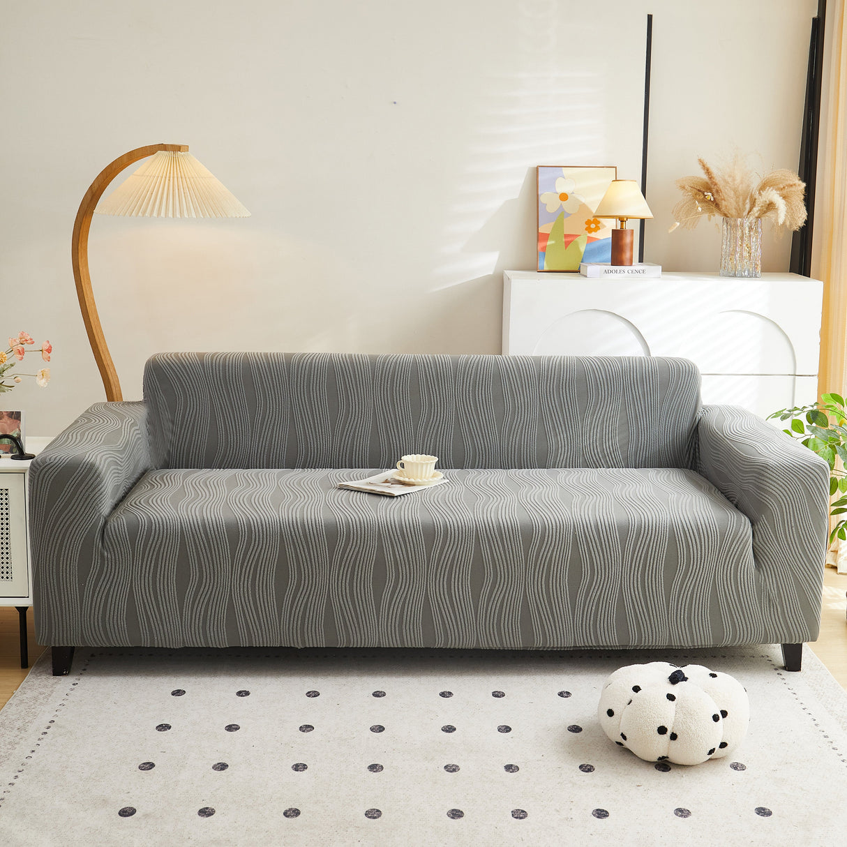 Textured Wave Stretch Sofa Couch Cover, Soft Washable Spandex Furniture Slipcovers