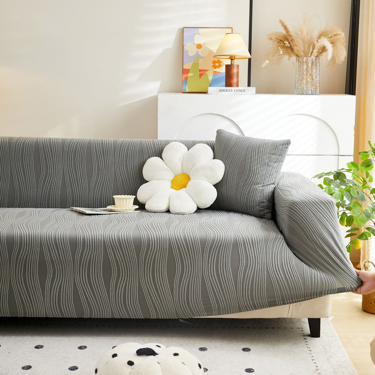 Textured Wave Stretch Sofa Couch Cover, Soft Washable Spandex Furniture Slipcovers