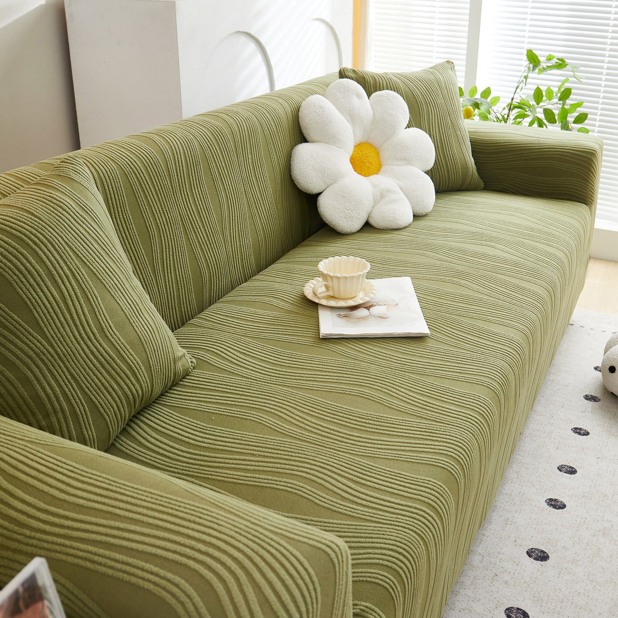 Textured Wave Stretch Sofa Couch Cover, Soft Washable Spandex Furniture Slipcovers