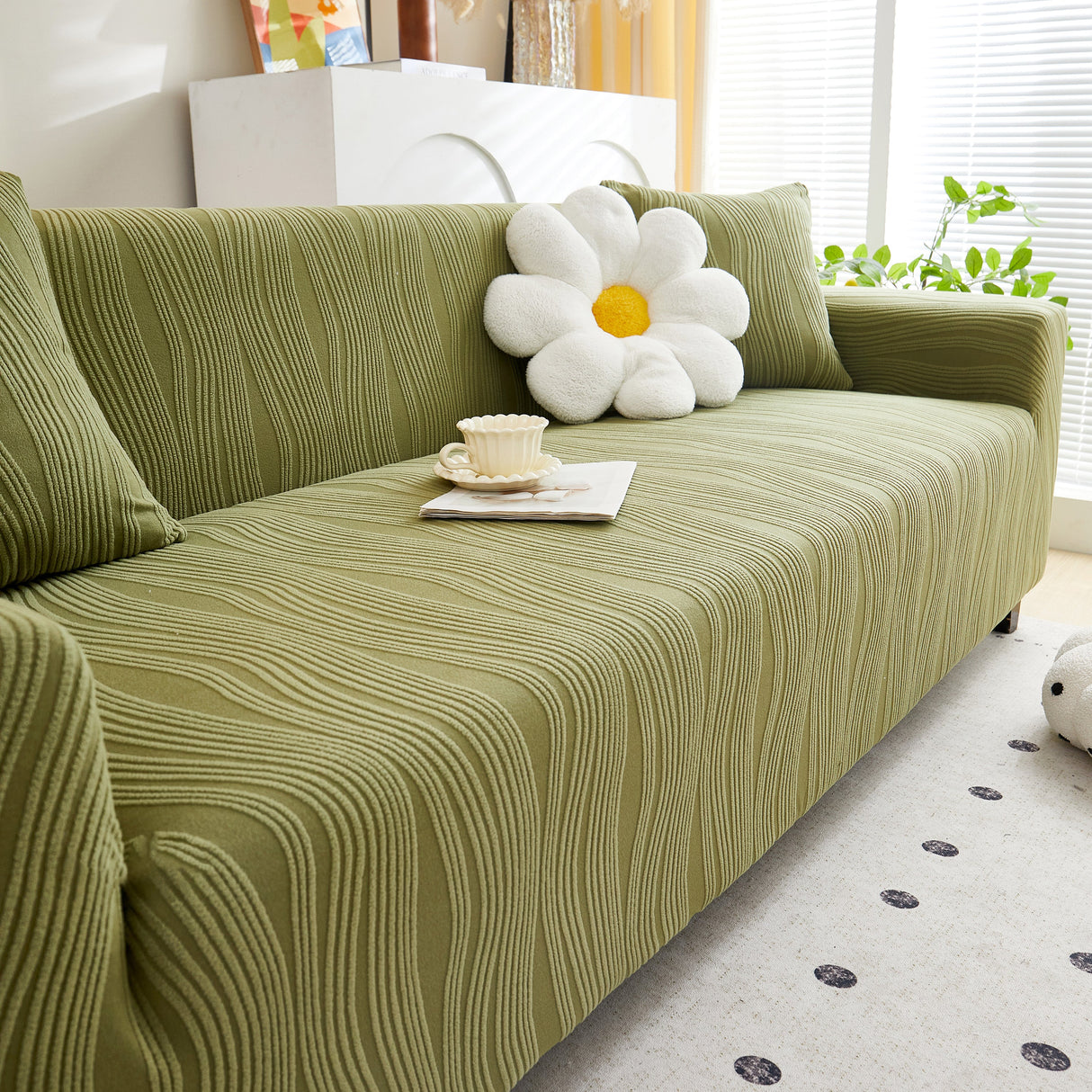 Textured Wave Stretch Sofa Couch Cover, Soft Washable Spandex Furniture Slipcovers