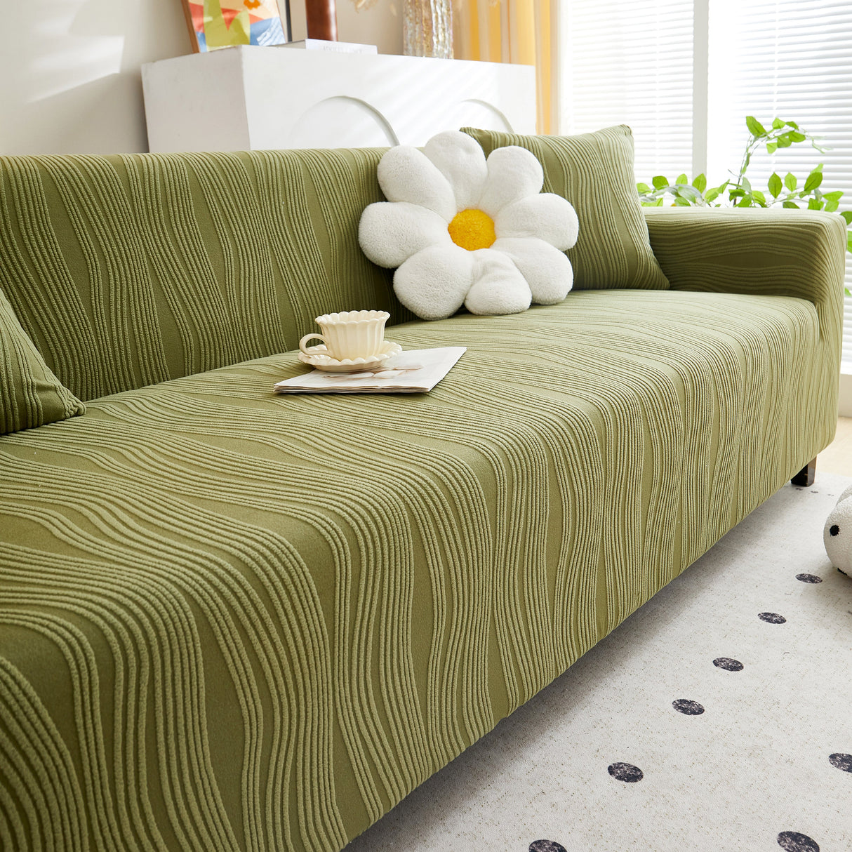 Textured Wave Stretch Sofa Couch Cover, Soft Washable Spandex Furniture Slipcovers