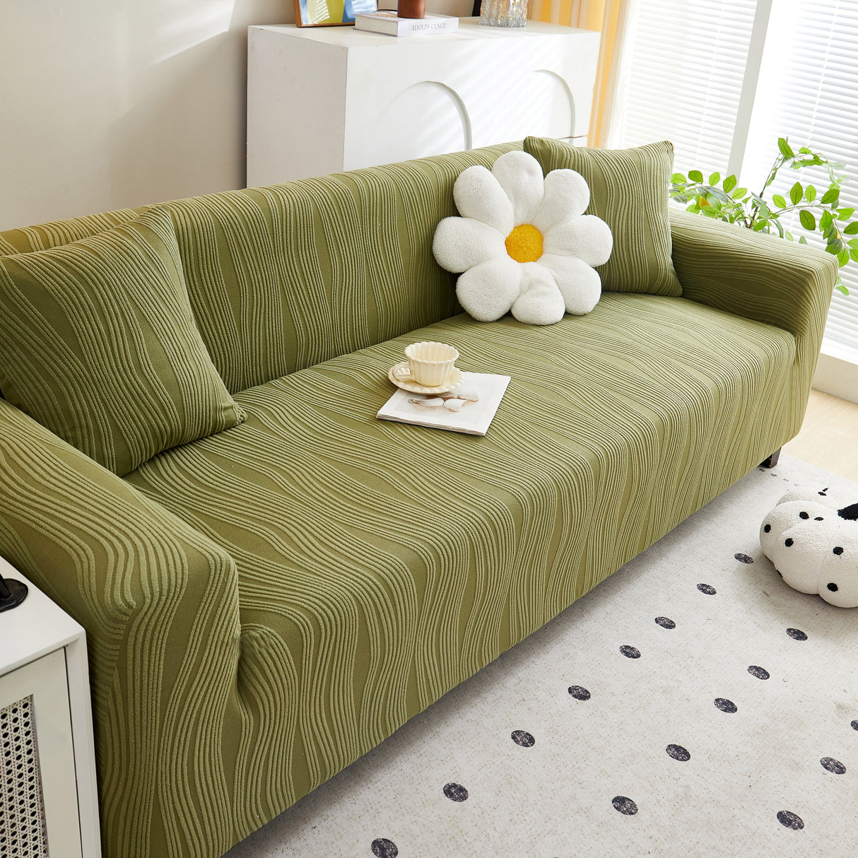 Textured Wave Stretch Sofa Couch Cover, Soft Washable Spandex Furniture Slipcovers