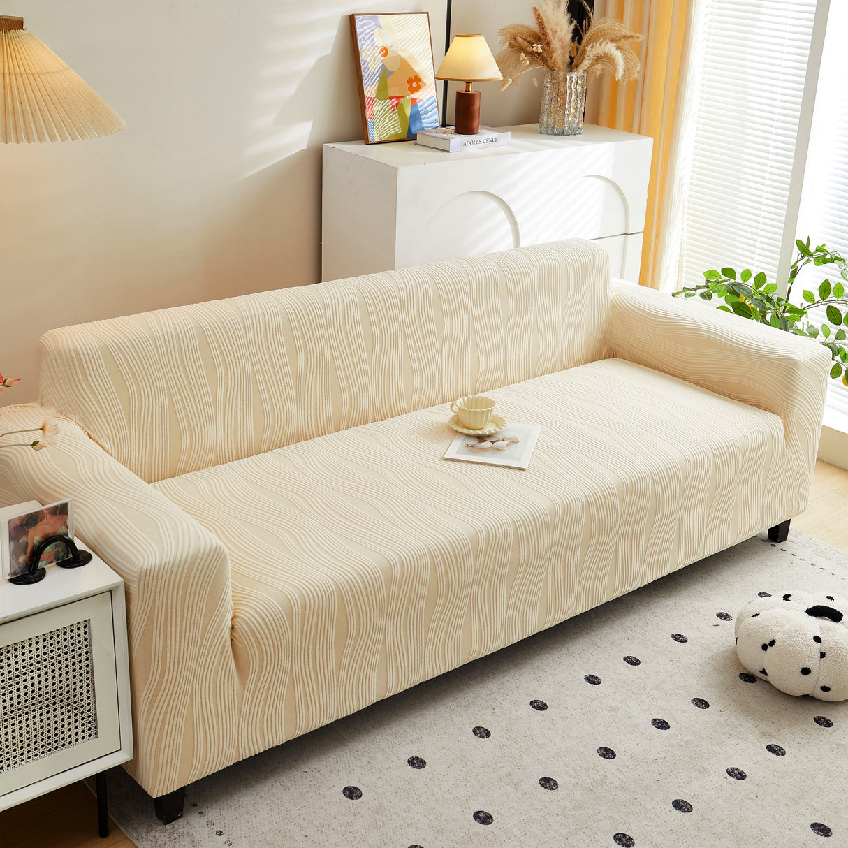 Textured Wave Stretch Sofa Couch Cover, Soft Washable Spandex Furniture Slipcovers