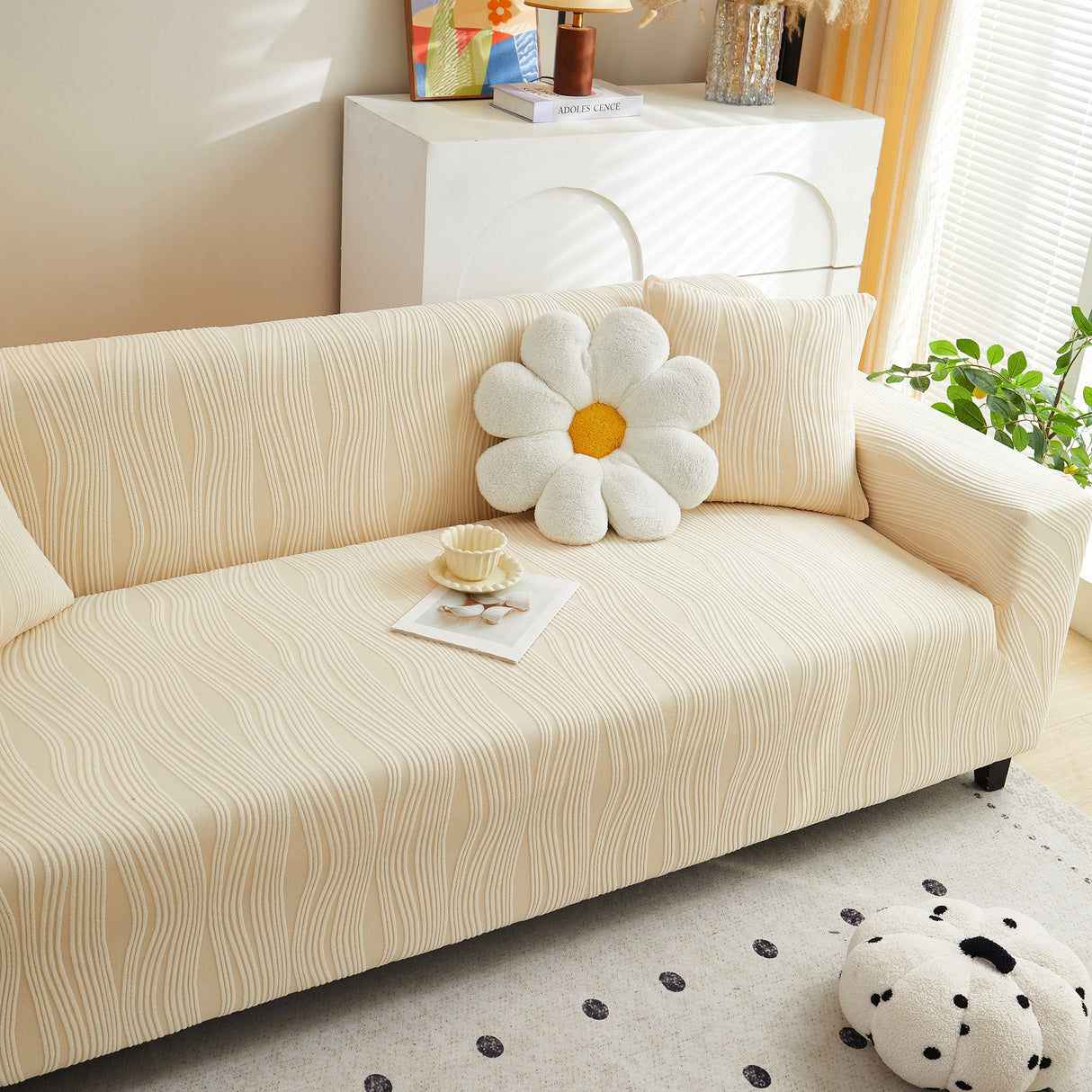 Textured Wave Stretch Sofa Couch Cover, Soft Washable Spandex Furniture Slipcovers